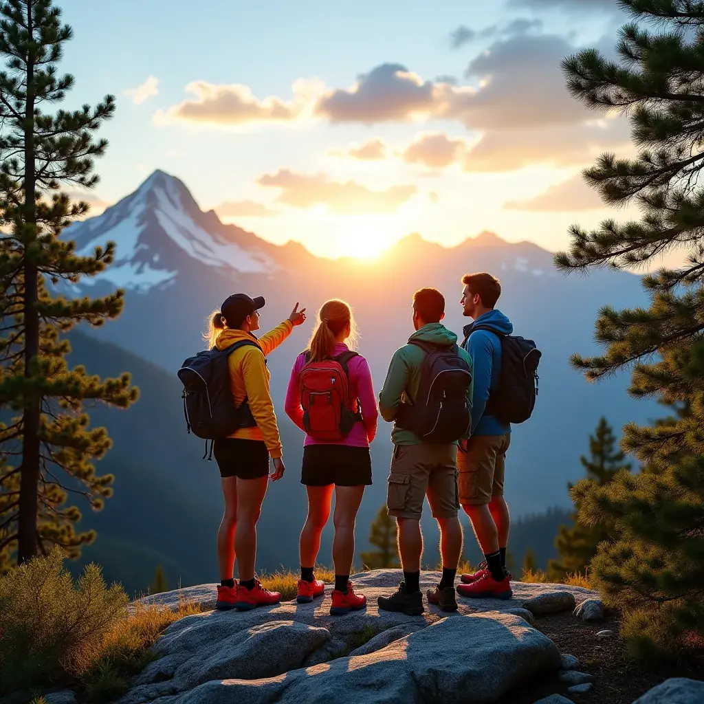 Вид на горные вершины Скалистых гор с зелеными лесами на переднем плане